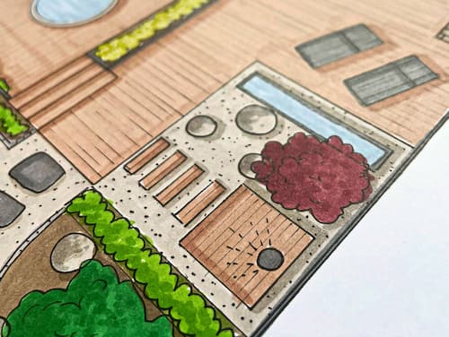 Ritning trädgårdsdesign